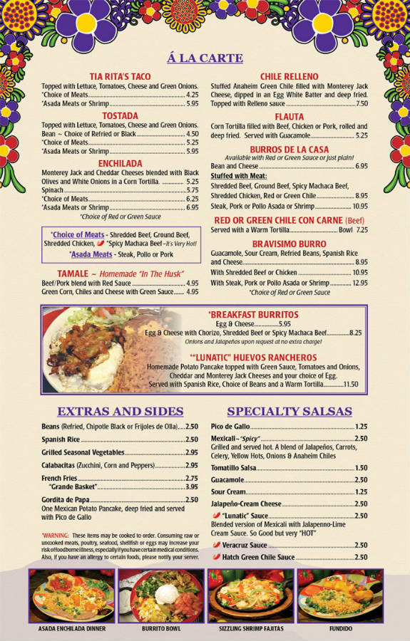 A la carte menu_Small - Valle Luna Mexican Restaurants